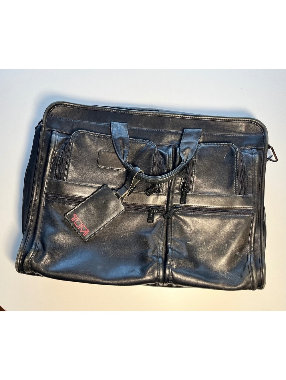 Vintage Distressed Tumi Genuine Leather Black Briefcase with Multiple Pockets
